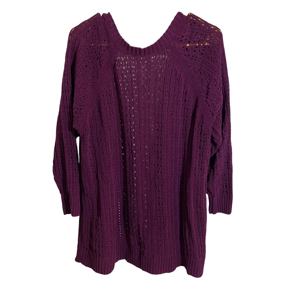 Terra & Sky Plum Purple Pointelle Open Front Cardigan Sweater Womens‎ 0X 14W - Picture 4 of 4